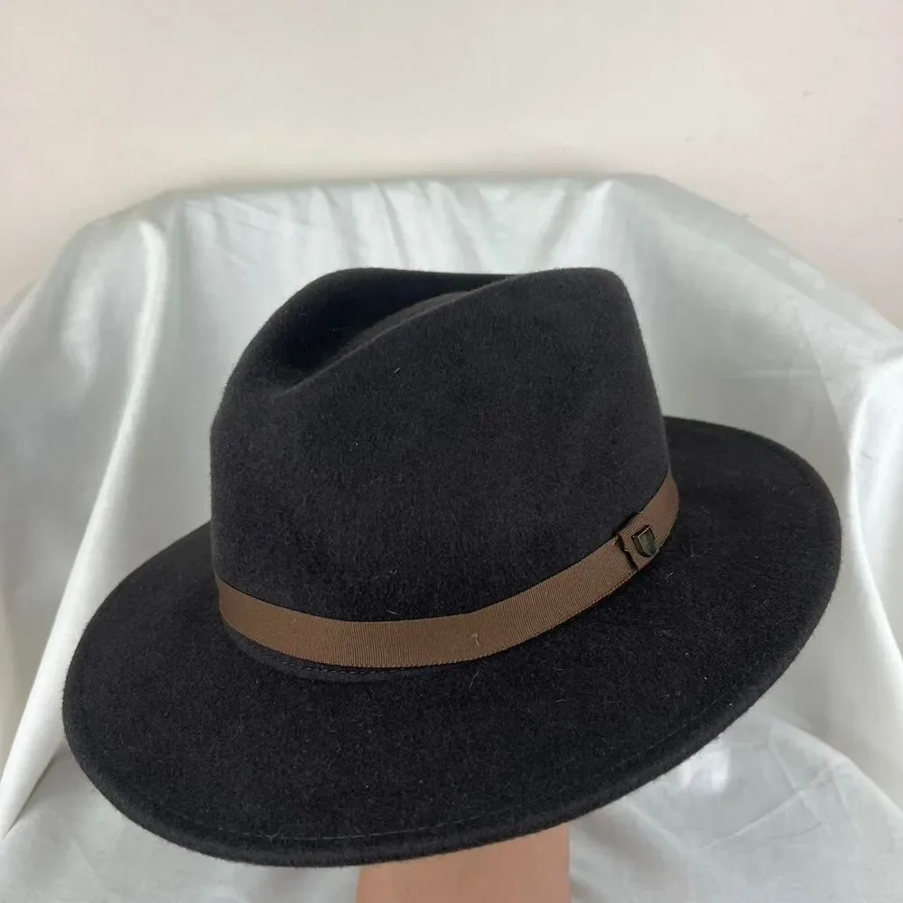 Brixton Messer Fedora Brown Hat With Brown Leather Size S